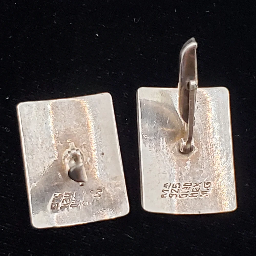 Vintage Signed Mexican Sterling Cufflinks Carved Oxidized Fancy Classic Large
